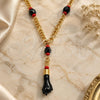 Oro Laminado Fancy Necklace, Gold Filled Style Figa Hand Design, with Black and Orange Red Crystal, Polished, Golden Finish, 5.039.008.18 (03 MM Thickness, 18 Inches Length)