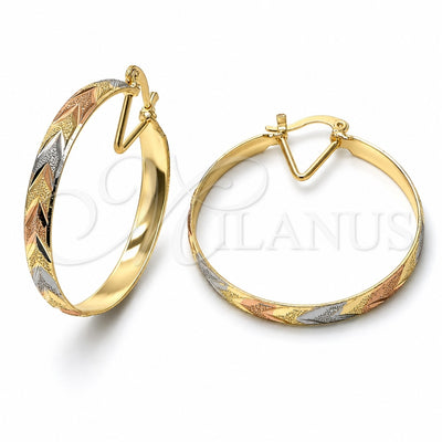 Gold Plated Large Hoop, Diamond Cutting Finish, Tricolor, 02.70.0001.02
