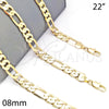 Oro Laminado Basic Necklace, Gold Filled Style Figaro Design, Polished, Golden Finish, 5.222.011.22 (200 Gauge, 08 MM Thickness, 22 Inches Length)
