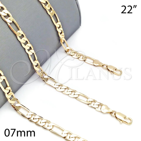 Oro Laminado Basic Necklace, Gold Filled Style Figaro Design, Polished, Golden Finish, 5.222.012.22 (180 Gauge, 07 MM Thickness, 22 Inches Length)