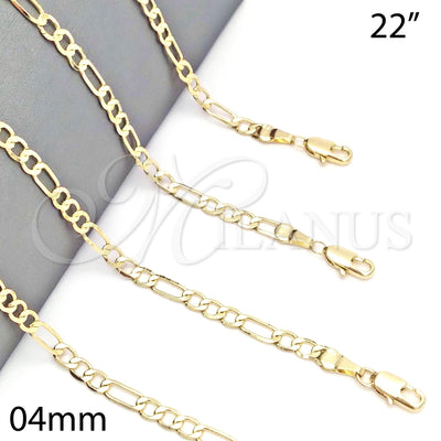 Oro Laminado Basic Necklace, Gold Filled Style Figaro Design, Polished, Golden Finish, 5.222.016.22 (100 Gauge for wholesale, main product view