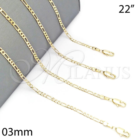 Oro Laminado Basic Necklace, Gold Filled Style Figaro Design, Polished, Golden Finish, 5.222.018.22 (0.60 Gauge, 03 MM Thickness, 22 Inches Length)