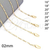 Oro Laminado Basic Necklace, Gold Filled Style Figaro Design, Polished, Golden Finish, 5.222.019.22 (0.50 Gauge, 02 MM Thickness, 22 Inches Length)