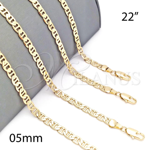 Oro Laminado Basic Necklace, Gold Filled Style Mariner Design, Polished, Golden Finish, 5.222.024.22 (120 Gauge, Thickness, 22 Inches Length)