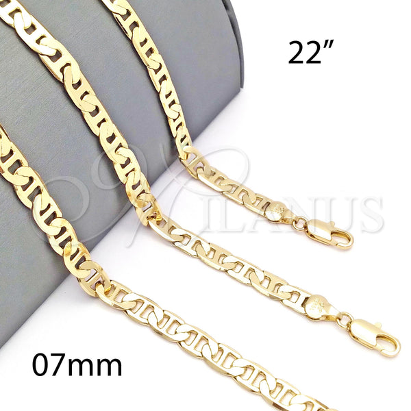 Oro Laminado Basic Necklace, Gold Filled Style Mariner Design, Polished, Golden Finish, 5.222.023.22 (150 Gauge, 07 MM Thickness, 22 Inches Length)
