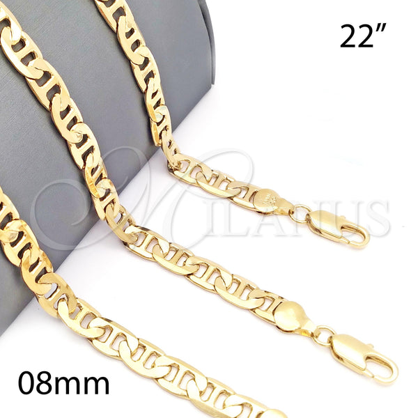 Oro Laminado Basic Necklace, Gold Filled Style Mariner Design, Polished, Golden Finish, 5.222.022.22 (180 Gauge, 08 MM Thickness, 22 Inches Length)