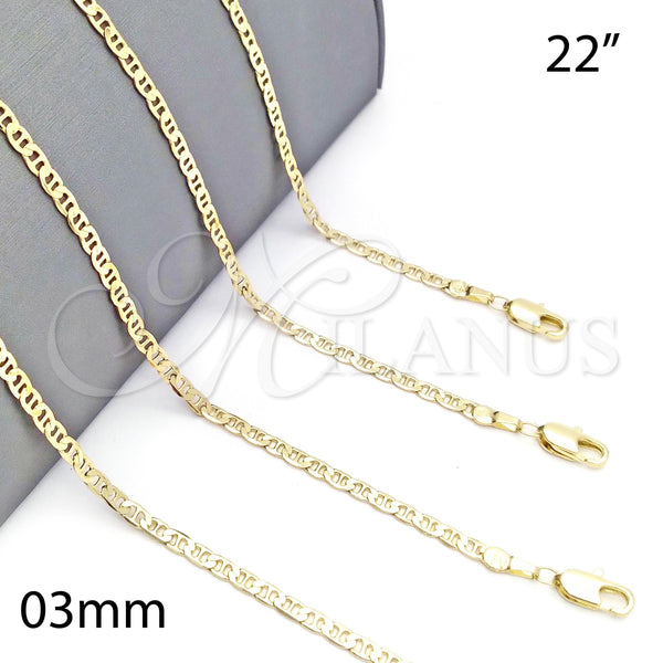 Oro Laminado Basic Necklace, Gold Filled Style Mariner Design, Polished, Golden Finish, 5.222.027.22 (0.60 Gauge, 03 MM Thickness, 22 Inches Length)