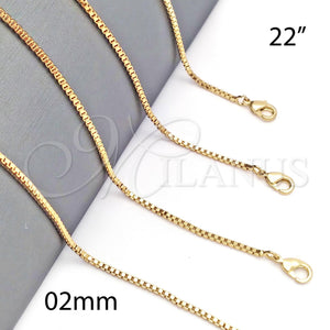 Oro Laminado Basic Necklace, Gold Filled Style Box Design, Polished, Golden Finish, 5.222.039.22 (02 MM Thickness, 22 Inches Length)