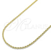 Oro Laminado Basic Necklace, Gold Filled Style Rope Design, Polished, Golden Finish, 5.222.036.22 (02 MM Thickness, 22 Inches Length)