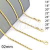 Oro Laminado Basic Necklace, Gold Filled Style Rope Design, Polished, Golden Finish, 5.222.036.22 (02 MM Thickness, 22 Inches Length)