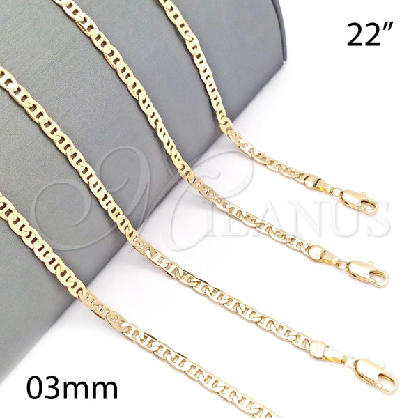 Oro Laminado Basic Necklace, Gold Filled Style Mariner Design, Polished, Golden Finish, 5.222.026.22 (0.80 Gauge, 03 MM Thickness, 22 Inches Length)