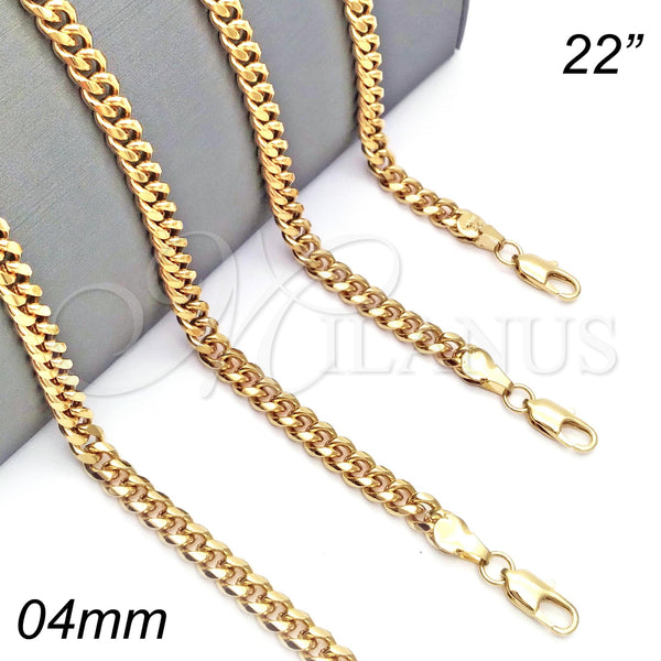 Oro Laminado Basic Necklace, Gold Filled Style Miami Cuban Design, Polished, Golden Finish, 5.223.012.22 (140 Gauge, 05 MM Thickness, 22 Inches Length)