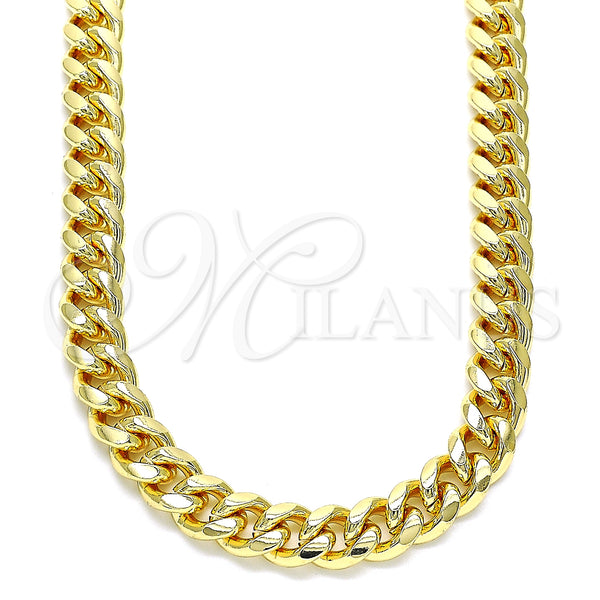 Oro Laminado Basic Necklace, Gold Filled Style Miami Cuban Design, Polished, Golden Finish, 5.223.010.22 (230 Gauge, 08 MM Thickness, 22 Inches Length)