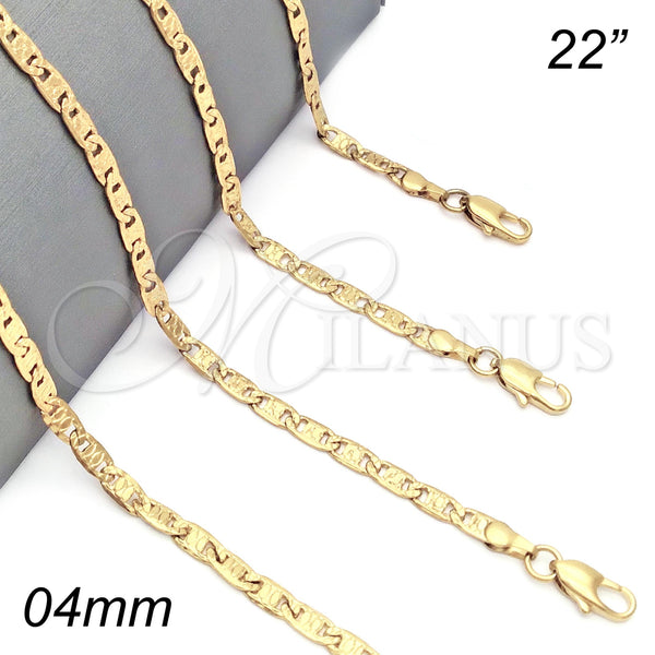 Oro Laminado Basic Necklace, Gold Filled Style Pave Mariner Design, Diamond Cutting Finish, Golden Finish, 5.223.014.22 (100 Gauge, 04 MM Thickness, 22 Inches Length)