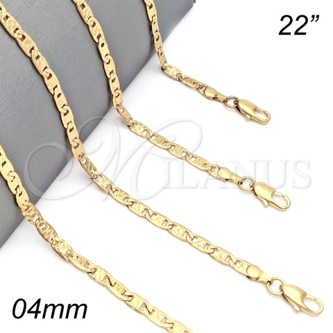 Oro Laminado Basic Necklace, Gold Filled Style Pave Mariner Design, Diamond Cutting Finish, Golden Finish, 5.223.014.22 (100 Gauge, 04 MM Thickness, 22 Inches Length)