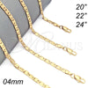 Oro Laminado Basic Necklace, Gold Filled Style Pave Mariner Design, Diamond Cutting Finish, Golden Finish, 5.223.014.22 (100 Gauge, 04 MM Thickness, 22 Inches Length)