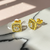 Oro Laminado Stud Earring, Gold Filled Style Cluster Design, with White Cubic Zirconia, Polished, Golden Finish, 02.283.0306