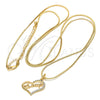 Oro Laminado Pendant Necklace, Gold Filled Style Heart and Rat Tail Design, with White Crystal, Polished, Golden Finish, 04.63.0208 (02 MM Thickness, 38 Inches Length)