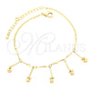 Oro Laminado Charm Anklet , Gold Filled Style Ball and Twist Design, Polished, Golden Finish, 03.105.0048.10 (03 MM Thickness, 10 Inches Length)