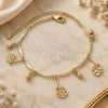 Oro Laminado Charm Anklet , Gold Filled Style Flower and Twist Design, Polished, Golden Finish, 03.105.0028.10 (08 MM Thickness, 10 Inches Length)