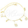 Oro Laminado Charm Anklet , Gold Filled Style Flower and Twist Design, Polished, Golden Finish, 03.105.0028.10 (08 MM Thickness, 10 Inches Length)