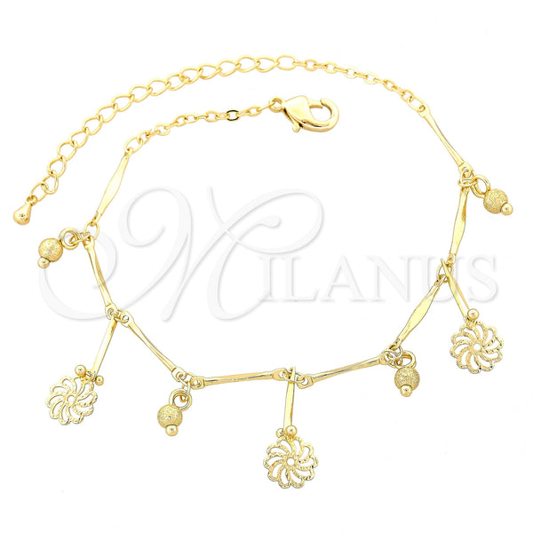 Gold Filled Anklet — Charm Anklet Flower and Twist Design Polished 03. — main product view — SKU 100094 | Oro Laminado tobillera — Charm Anklet flor and Twist diseño pulido 03. — SKU 100094