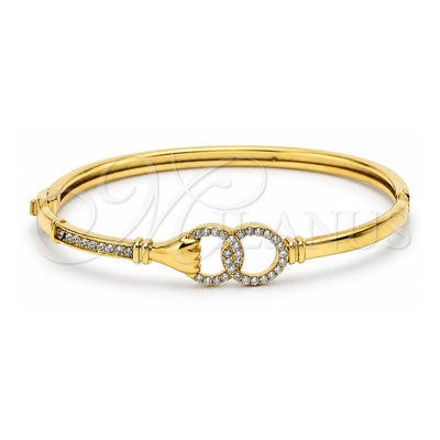 Oro Laminado Individual Bangle, Gold Filled Style Hand Design, with White Crystal, Polished, Golden Finish, 07.100.0004.04 (03 MM Thickness, Size 5 (2.50 Diameter))