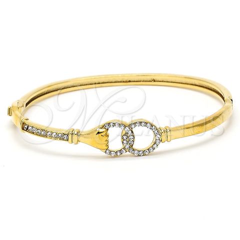 Oro Laminado Individual Bangle, Gold Filled Style Hand Design, with White Crystal, Polished, Golden Finish, 07.100.0004.04 (03 MM Thickness, Size 5 (2.50 Diameter))