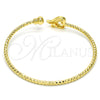 Oro Laminado Individual Bangle, Gold Filled Style Heart Design, with White Cubic Zirconia, Diamond Cutting Finish, Golden Finish, 07.193.0013 (03 MM Thickness, One size fits all)