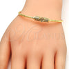 Oro Laminado Individual Bangle, Gold Filled Style Flower Design, with White Micro Pave, Diamond Cutting Finish, Golden Finish, 07.193.0009 (03 MM Thickness, One size fits all)