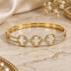 Oro Laminado Individual Bangle, Gold Filled Style Bow Design, with White Crystal, Polished, Golden Finish, 07.100.0005 (05 MM Thickness, One size fits all)