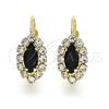 Oro Laminado Leverback Earring, Gold Filled Style Leaf Design, with Black and White Crystal, Polished, Golden Finish, 02.122.0082.1