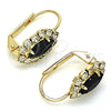 Oro Laminado Leverback Earring, Gold Filled Style Leaf Design, with Black and White Crystal, Polished, Golden Finish, 02.122.0082.1
