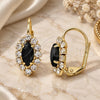 Oro Laminado Leverback Earring, Gold Filled Style Leaf Design, with Black and White Crystal, Polished, Golden Finish, 02.122.0082.1