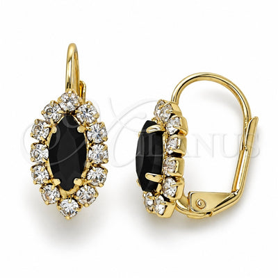 Oro Laminado Leverback Earring, Gold Filled Style Leaf Design, with Black and White Crystal, Polished, Golden Finish, 02.122.0082.1
