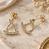 Oro Laminado Dangle Earring, Gold Filled Style with White and White Cubic Zirconia, Polished, Golden Finish, 02.156.0173