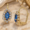 Oro Laminado Leverback Earring, Gold Filled Style Leaf Design, with Sapphire Blue and White Crystal, Polished, Golden Finish, 02.122.0082.3