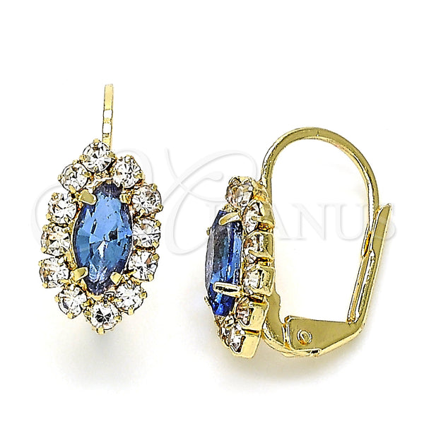 Gold Filled Ring — Leverback Earring Leaf Design with Sapphire Blue and — main product view — SKU 100230 | Oro Laminado anillo — Leverback Earring Leaf diseño with Sapphire Blue and — SKU 100230