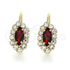 Oro Laminado Leverback Earring, Gold Filled Style Leaf Design, with Garnet and White Crystal, Polished, Golden Finish, 02.122.0082.2