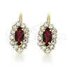 Oro Laminado Leverback Earring, Gold Filled Style Leaf Design, with Garnet and White Crystal, Polished, Golden Finish, 02.122.0082.2