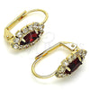 Oro Laminado Leverback Earring, Gold Filled Style Leaf Design, with Garnet and White Crystal, Polished, Golden Finish, 02.122.0082.2