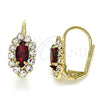 Oro Laminado Leverback Earring, Gold Filled Style Leaf Design, with Garnet and White Crystal, Polished, Golden Finish, 02.122.0082.2