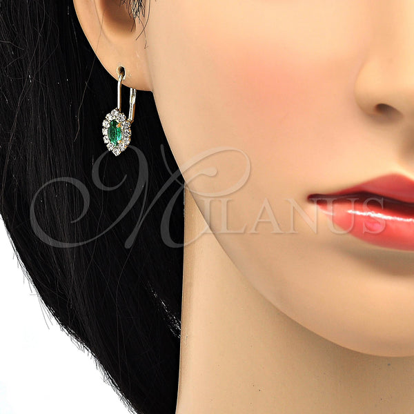 Gold Filled Ring — Leverback Earring Leaf Design with Emerald and White — alternate product view — SKU 100232 | Oro Laminado anillo — Leverback Earring Leaf diseño with Emerald and blanco — SKU 100232