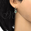 Oro Laminado Leverback Earring, Gold Filled Style Leaf Design, with Emerald and White Crystal, Polished, Golden Finish, 02.122.0082.4