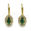 Oro Laminado Leverback Earring, Gold Filled Style Leaf Design, with Emerald and White Crystal, Polished, Golden Finish, 02.122.0082.4