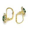 Oro Laminado Leverback Earring, Gold Filled Style Leaf Design, with Emerald and White Crystal, Polished, Golden Finish, 02.122.0082.4