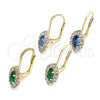 Oro Laminado Leverback Earring, Gold Filled Style Leaf Design, with Emerald and White Crystal, Polished, Golden Finish, 02.122.0082.4