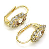 Oro Laminado Leverback Earring, Gold Filled Style Leaf Design, with White Crystal, Polished, Golden Finish, 02.122.0082