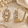 Oro Laminado Leverback Earring, Gold Filled Style Leaf Design, with White Crystal, Polished, Golden Finish, 02.122.0082