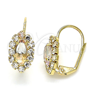 Gold Filled Ring — Leverback Earring Leaf Design with White Crystal Polished — main product view — SKU 100233 | Oro Laminado anillo — Leverback Earring Leaf diseño with cristal blanco pulido — SKU 100233